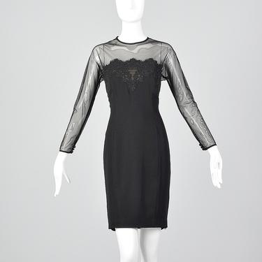 Medium 90s Carmen Marc Valvo Tight Black Dress Illusion Neckline Little Black Dress Cocktail Party 