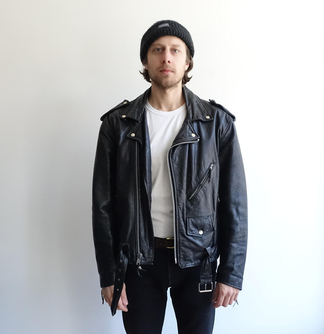 Vintage 80s Black Leather Motorcycle Jacket/ Double Breasted