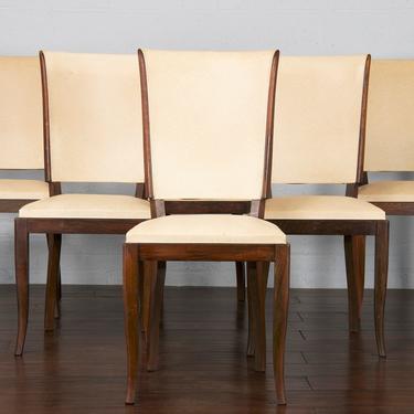 Set of 6 French Art Deco Maple Beige Vinyl Dining Chairs 