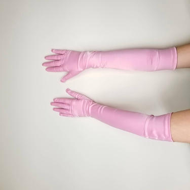 1980s Pink Satin Opera Gloves, New ~ Long Formal Evening Gloves ~ Deadstock Vintage ~ Silky Stretch Retro Fashion Lingerie Gloves 