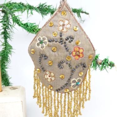 Vintage Beaded Christmas Tree Ornament with Glass Beads, Sequins, Embroidery 