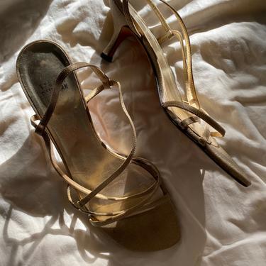 90s Stuart Weitzman Golden Strappy Heels 