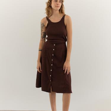 Vintage 24 25 26 27 28 Waist Hickory Brown Button Front A line Skirt | Single Pocket button Front | Knee Length Skirt | 70s Skirt 