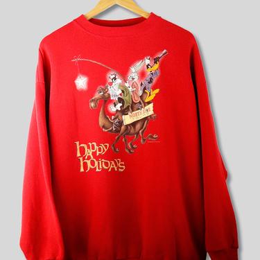 Vintage 1997 Looney Tunes Happy Holidays Crew Neck Sweatshirt sz XL