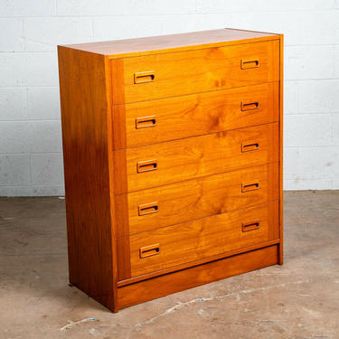 Mid Century Danish Modern Highboy Dresser 5 Drawer Teak Wood Vintage Denmark