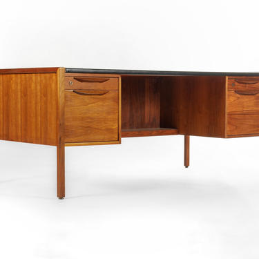 Large Teak Executive Desk by Jens Risom in Walnut with Vinyl Top 