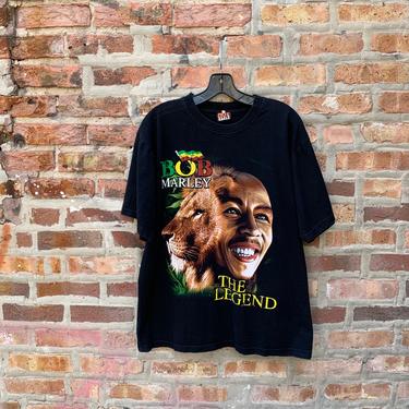 Vintage 90s Bob Marley T-shirt Size Large Rap Tee double sided The Legend Reggae Zion Jamaica 