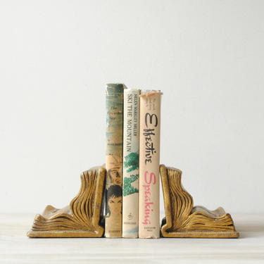 Vintage Gold Book Bookends, Gold Bookends, Open Book Bookends, Vintage Bookends 