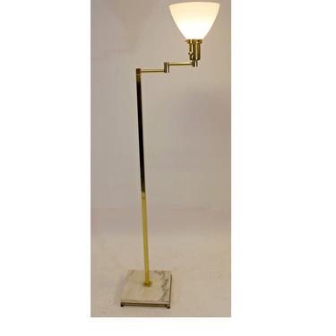 Vintage Mid Century Modern Brass Marble Swing Arm Floor Lamp Koch & Lowy Style 