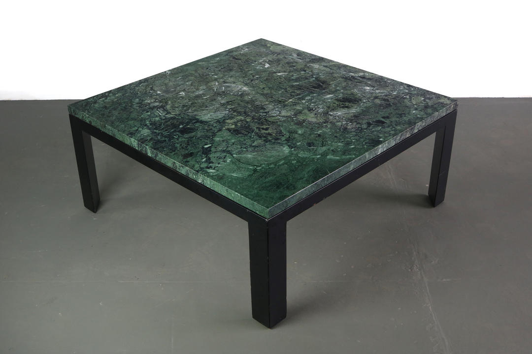 Square Dunbar Coffee Table with Green Marble Top and Black ABT Modern