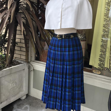 Pendleton plaid Wool Pleated skirt Vibrant blue purple hues VTG 60 Hatties Vintage Clothing Portland OR