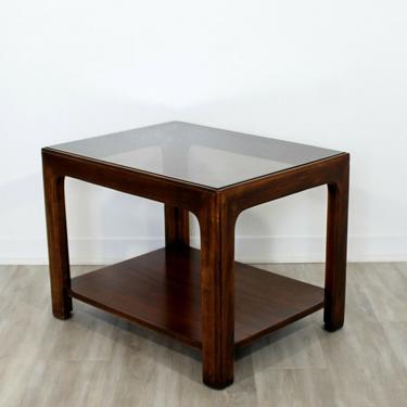 Mid Century Modern Lane Walnut & Smoked Glass Rectangular Side End Table 1960s 