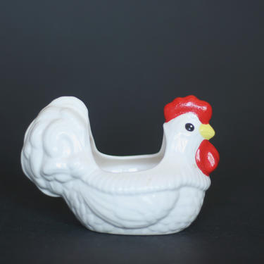 vintage white ceramic chicken planter 