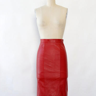 Crimson Leather Pencil Skirt XS