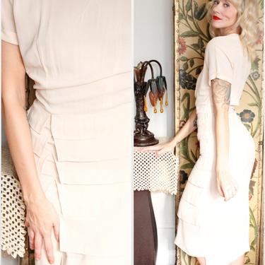 1940s Dress // Creamy Pale Pink Tiered Lipman & Wolfe Co Dress // vintage 40s dress 