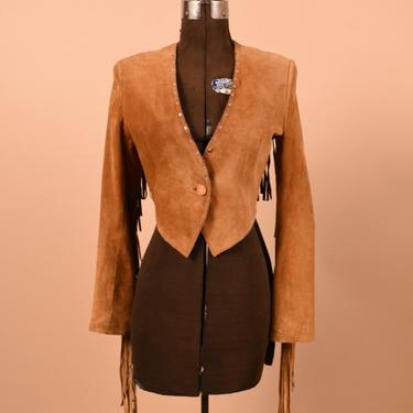 Brown 80s Suede Bolero Jacket with Long Fringe By Wilsons, XS/S