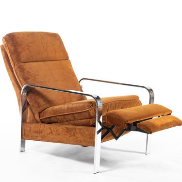 Milo Baughman Suede and Chrome Lounge Chair / Recliner 