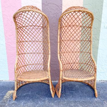 Pair of Hooded Rattan Chairs