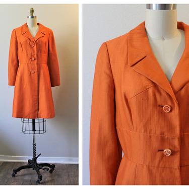 Vintage 1960s Harrods Paris I. MAGNIN of California Orange Silk Fitted tailored Coat Jacket // US 0 2 4 xs s 