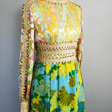 Ronald Amey , 1960-70's, Designer, Burke, Hollywood Regency, Formal Cocktail Gown, Mid Century Mod, Elopement , Wedding, Gold Lame, Velvet 