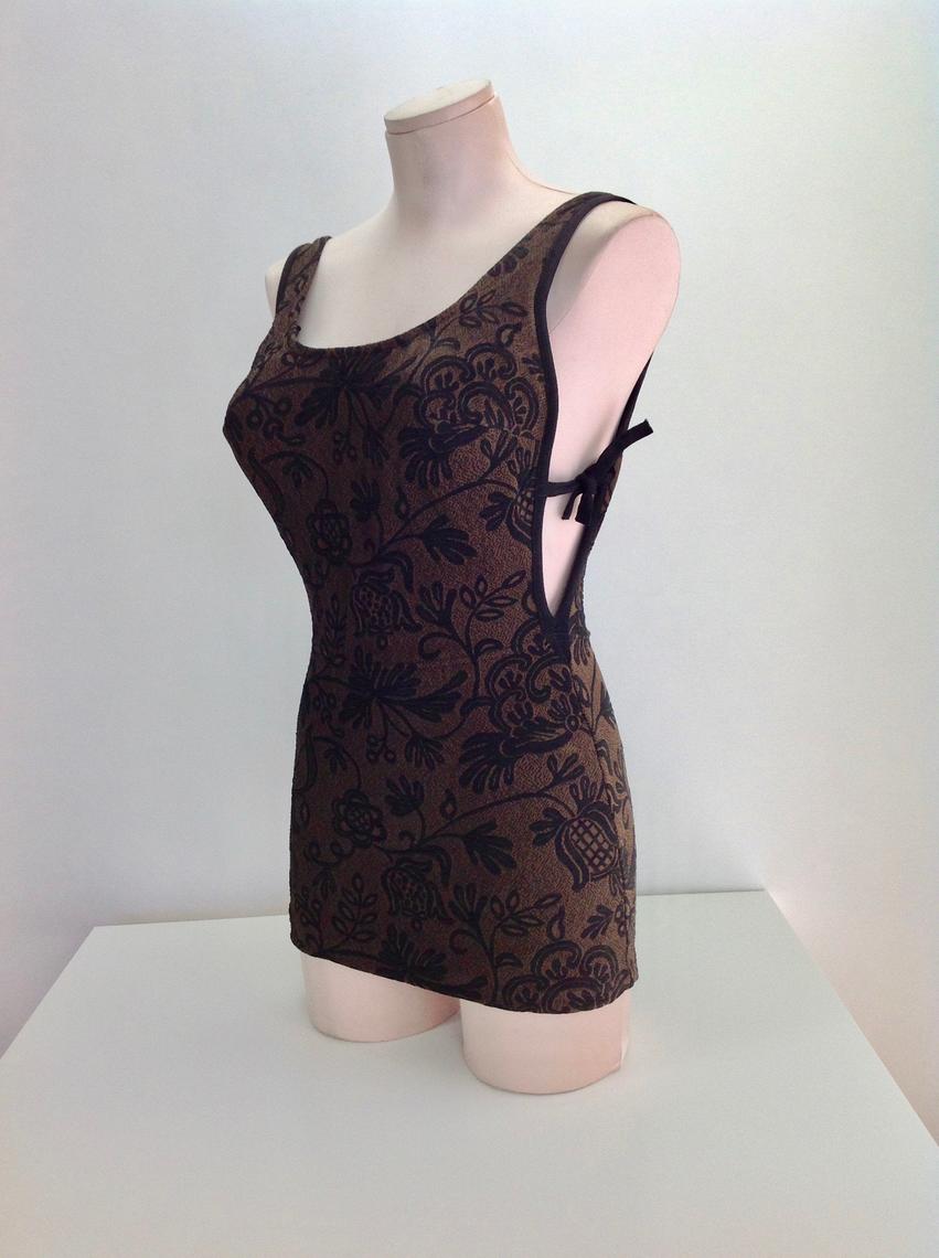 1950'S 60'S PIN-UP Bathing Suit with Peek-a-Boo Cutouts and Skirted ...