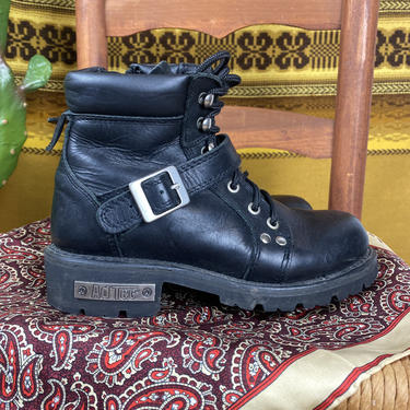 Vintage Y2K Harley Davidson Chunky Black Leather Combat Boots Biker Men’s 8.5 HARLEY-DAVIDSON Vintage Lace Up Zip Combat Moto Biker Ankle  main image 2