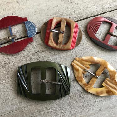 Art Deco Lucite Buckle Collection, Celluloid, Period Clothing Accessory, Set of 5 