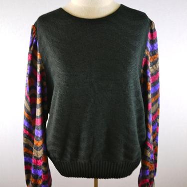 Black Sweater with Colorful Silk Nylon Sleeve 