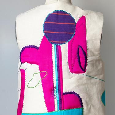 1970s Quilted Vest Aplie Embroidered S 