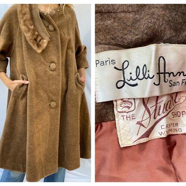 1960's Lilli Ann Coat / Swing Wool Coat with Stand Up Fur Collar / Mohair Wool and Fox Fur Collar Coat / Fifties Swing Coat /Holiday Coat 