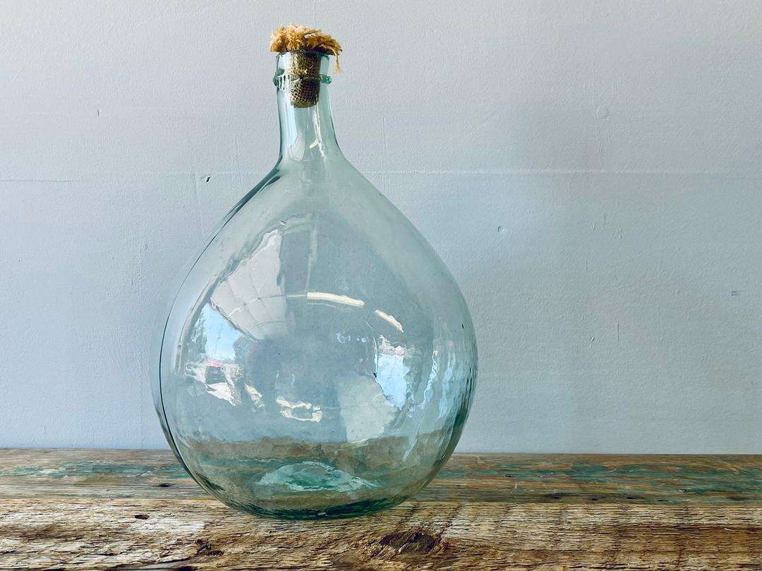 Antique Demijohn Green Glass Jar Large Vase Bottle with Cork