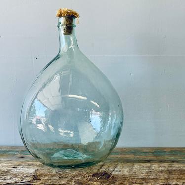 Antique Demijohn | Green Glass Jar | Large Vase Bottle with Cork | Italian Wine Jug | French Farmhouse Decor | Kitchen Dining Bar 