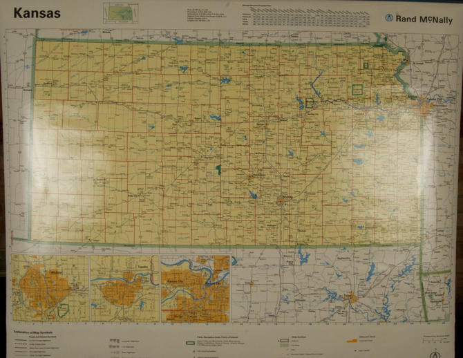 SALE WAS 45 Vintage Rand McNally Kansas Classroom Wall Map Papercraft ...