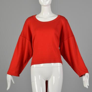 Medium 1990s Sonia Rykiel Red Sweatshirt Top Oversized Cropped Fall Scarlet Cozy 