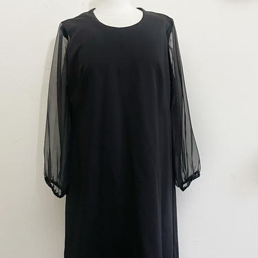 Vintage Megan Shift Dress | 60s Mod Black Sheer Bishop Sleeve Dress by blindcatvintage