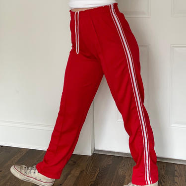 Red jogger pants on sale with white stripe