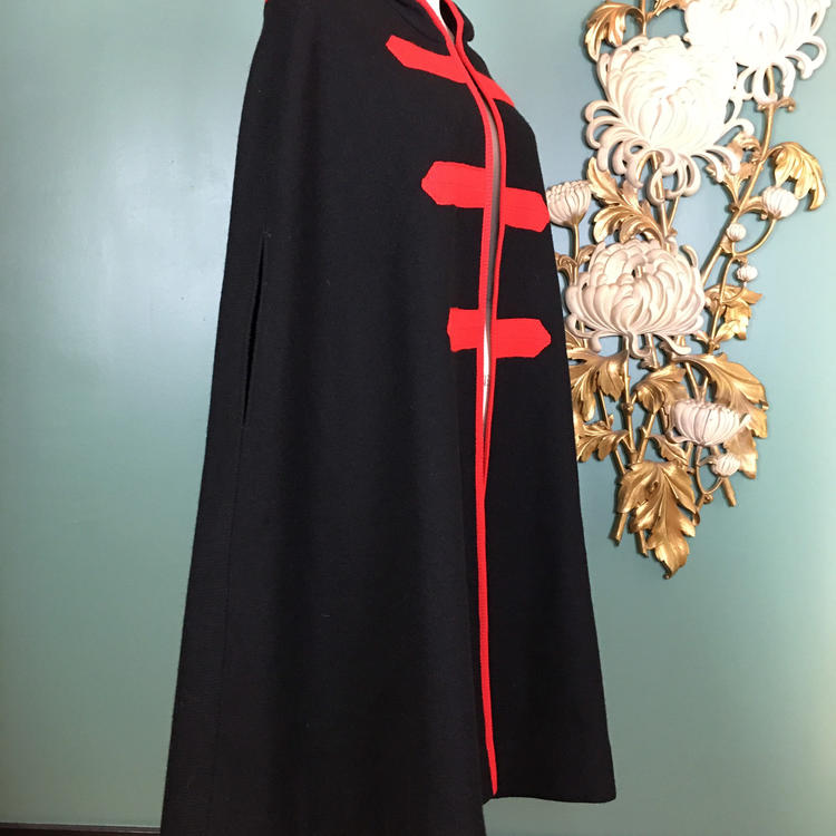 1960s wool cape, vintage 60s coat, hooded cape, | Black Label