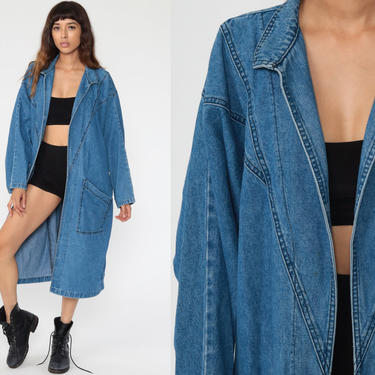 80s Acid Wash Denim Duster Jacket - Medium | Vintage Grunge offers Oversized Long Trench Coat