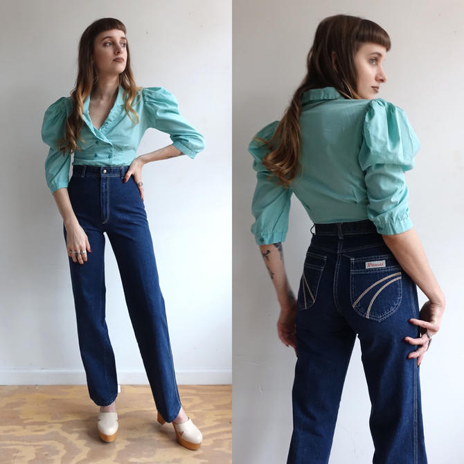 1970s jeans, wide leg, vintage bellbottoms, flap front pockets