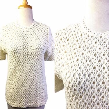 1970s Bohemian Style Cotton Crochet Top Knit Shirt 