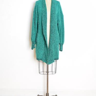 vintage 80s sweater coat green boucle cardigan duster chunky warm wrap jumper clothing 