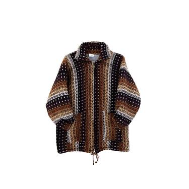 Vintage Brown Wool Striped Fleece Lined Jacket size Medium 