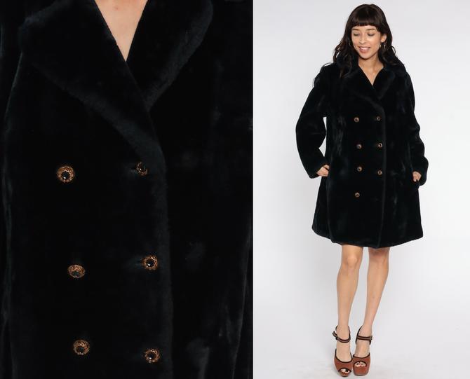 Vintage 1960s Styled By Winter Size L Faux Fur Teddy Coat Double store Breasted Black