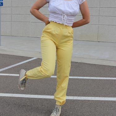 Vintage High Waist Pants / Pleated High Rise Trousers / 90's Yellow Slacks / Sz ??????? 