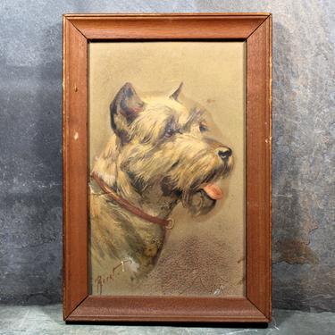 UNIQUE "3D" J. Rivst Vintage Dog Art | 3D Relief Postcards | Framed Dog Art | 1950s Miniature Art 