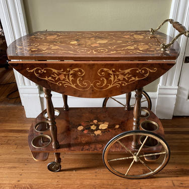 Italian Marquetry Inlaid Wood Bar Cart SHIPPING NOT INCLUDED 