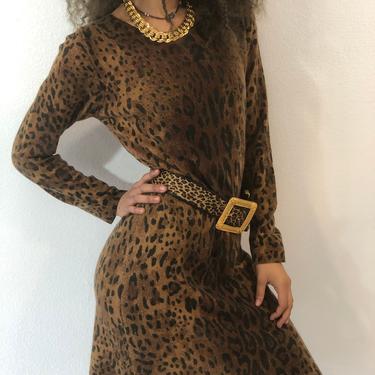 Vintage Chelsea & Theodore Cheetah Print Cashmere Dress 