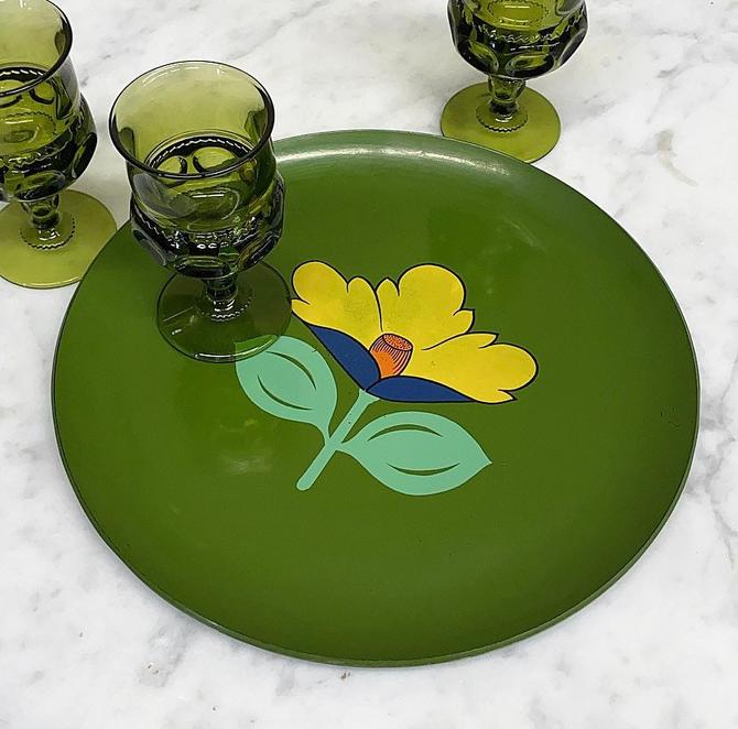 Mid popular Century Modern Large Platter Tray Made In Japan Hippie Theme Flower Vintage