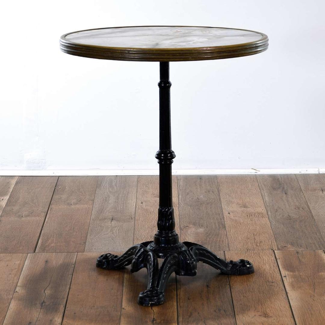 Antique Iron Bistro Table W Marble Top & Brass Trim Loveseat (Los