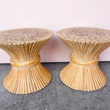 Pair of Rattan Wheat Sheaf side Tables